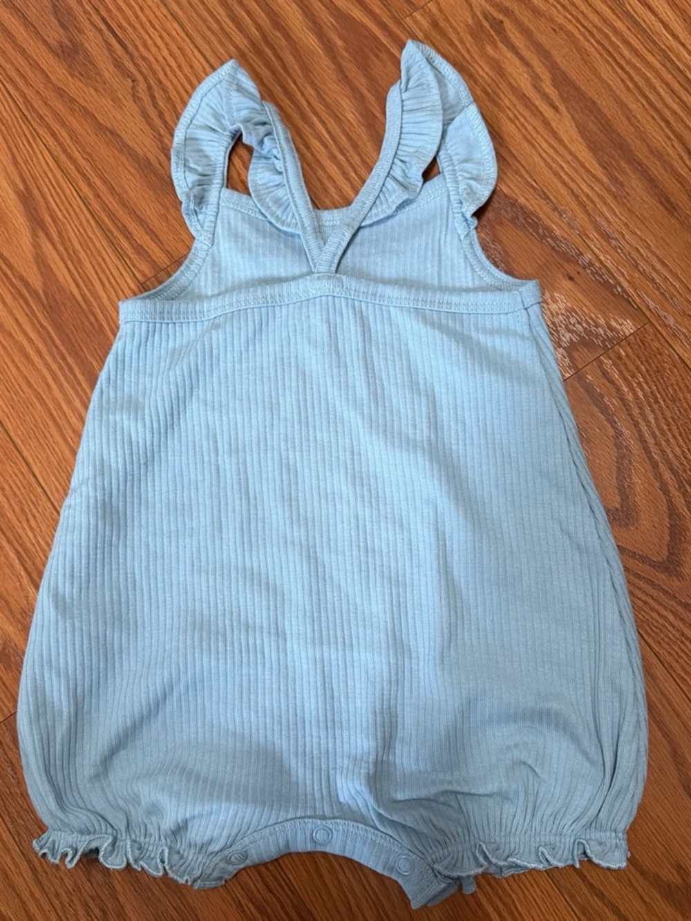 Carter’s Light Blue Ribbed Baby Romper with Ruffle Straps - Picture 2 of 3